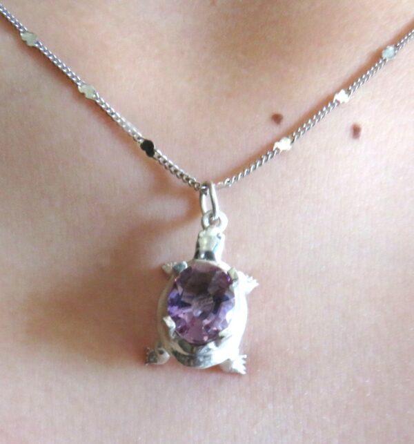 Solid Silver Turtle with Natural Ametrine Gemstone - Image 3