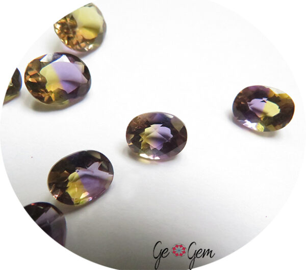 Lot of 10 Natural Bi-Color Ametrine Gemstones – Oval Faceted, Heat-Treated