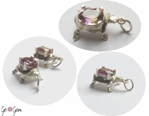 Solid Silver Turtle with Natural Ametrine Gemstone - Image 4